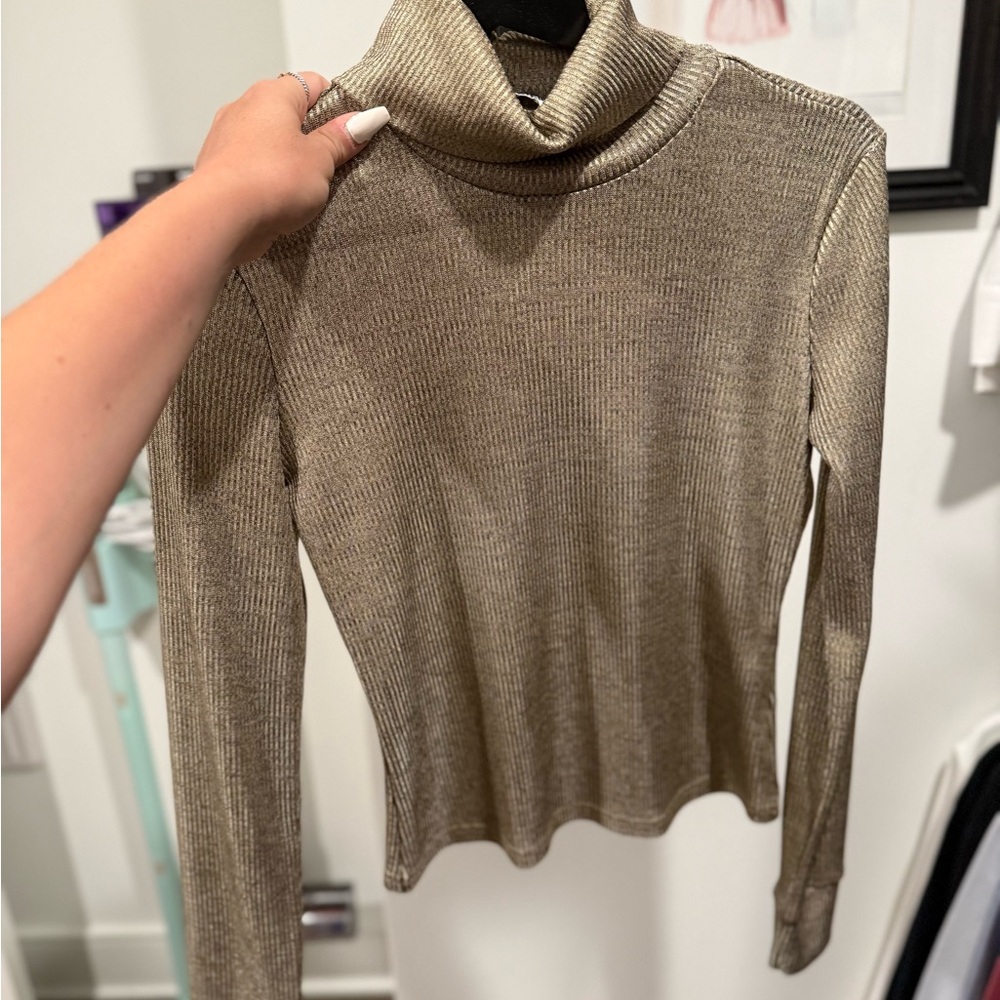 Walter Baker Metallic Gold Turtleneck Sweater